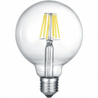 Lampe LED - Filament - Trion Globin - Douille E27 - 6W - Blanc Chaud 3000K - Transparent Clair - Aluminium