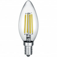 Lampe LED - Lampe à Bougie - Filament - Trion Kurza - 4W - Douille E14 - Blanc Chaud 2700K - Dimmable - Transparent Clair - Verre