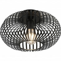 Plafonnier LED - Éclairage de Plafond - Trion Johy - Douille E27 - Rond - Industriel - Mat Noir - Aluminium - 30cm