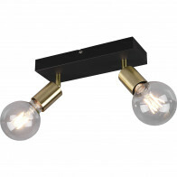 Spot de plafond LED - Trion Zuncka - Douille E27 - 2-lumières - Rectangle - Mat Noir/Or - Aluminium
