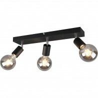 Spot de plafond LED - Trion Zuncka - Douille E27 - 3-lumières - Rectangle - Mat Noir - Aluminium