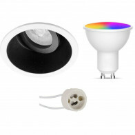 Set de Spots LED GU10 - Facto - LED Intelligente - LED Wifi - 5W - RGB+CCT - Couleur de lumière ajustable - Dimmable - Télécommande - Pragmi Zano Pro - Rond Encastré - Mat Noir/Blanc - Inclinable - Ø93mm