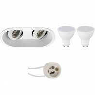 Set de spots LED - Pragmi Zano Pro - Douille GU10 - Double Ovale Encastré - Mat Blanc - 4W - Blanc Neutre 4200K - Inclinable - 185x93mm