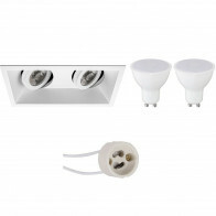 Set de spots LED - Pragmi Zano Pro - Douille GU10 - Double Rectangulaire Encastré - Mat Blanc - 4W - Blanc Neutre 4200K - Inclinable - 185x93mm