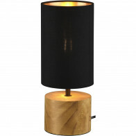 Lampe de Table LED - Éclairage de Table - Trion Wooden - Douille E14 - Rond - Mat Noir/Or - Bois