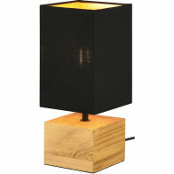 Lampe de Table LED - Éclairage de Table - Trion Wooden - Douille E14 - Carré - Mat Noir/Or - Bois