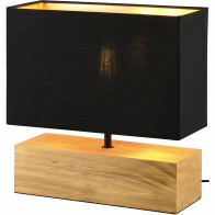 Lampe de Table LED - Éclairage de Table - Trion Wooden - Douille E27 - Rectangle - Mat Noir/Or - Bois