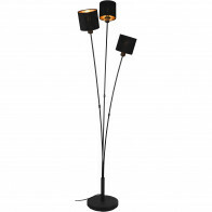 Lampadaire LED - Trion Torry - Douille E14 - 3-lumières - Rond - Mat Noir/Or - Aluminium - Max. 40W