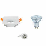 Set de spots LED - LEDVANCE Parathom PAR16 930 36D - Douille GU10 - Dimmable - Carré Encastré - Mat Blanc - 3.7W - Blanc Chaud 3000K - 85mm