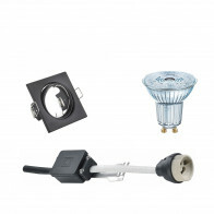 Set de spots LED - LEDVANCE Parathom PAR16 930 36D - Douille GU10 - Dimmable - Carré Encastré - Mat Noir - 3.7W - Blanc Chaud 3000K - Inclinable 80mm