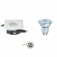 Set de spots LED - LEDVANCE Parathom PAR16 930 36D - Aigi - Douille GU10 - Étanche IP65 - Dimmable - Carré Encastré - Mat Blanc - 3.7W - Blanc Chaud 3000K - 82mm