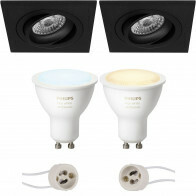 Pragmi Borny Pro - Carré Encastré - Mat Noir - Inclinable - 92mm - Philips Hue - Set de Spots LED GU10 - White Ambiance - Bluetooth
