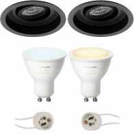 Pragmi Domy Pro - Rond Encastré - Mat Noir - Encastré - Inclinable - Ø105mm - Philips Hue - Set de Spots LED GU10 - White Ambiance - Bluetooth