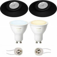 Pragmi Nivas Pro - Rond Encastré - Mat Noir - Sans Cadre - Inclinable - Ø150mm - Philips Hue - Set de Spots LED GU10 - White Ambiance - Bluetooth