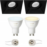 Pragmi Nivas Pro - Carré Encastré - Mat Noir - Sans Cadre - Inclinable - 150mm - Philips Hue - Set de Spots LED GU10 - White Ambiance - Bluetooth