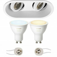 Pragmi Zano Pro - Double Ovale Encastré - Mat Blanc - Inclinable - 185x93mm - Philips Hue - Set de Spots LED GU10 - White Ambiance - Bluetooth