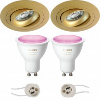 Pragmi Alpin Pro - Rond Encastré - Mat Or - Inclinable - Ø92mm - Philips Hue - Set de Spots LED GU10 - White and Color Ambiance - Bluetooth