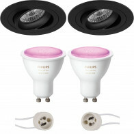 Pragmi Alpin Pro - Rond Encastré - Mat Noir - Inclinable Ø92mm - Philips Hue - Set de Spots LED GU10 - White and Color Ambiance - Bluetooth
