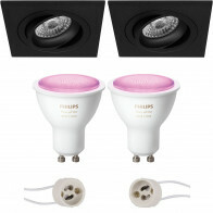 Pragmi Borny Pro - Carré Encastré - Mat Noir - Inclinable - 92mm - Philips Hue - Set de Spots LED GU10 - White and Color Ambiance - Bluetooth