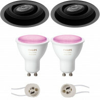 Pragmi Domy Pro - Rond Encastré - Mat Noir - Encastré - Inclinable - Ø105mm - Philips Hue - Set de Spots LED GU10 - White and Color Ambiance - Bluetooth