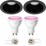 Pragmi Minko Pro - Rond Encastré - Mat Noir - Encastré - Ø90mm - Philips Hue - Set de Spots LED GU10 - White and Color Ambiance - Bluetooth