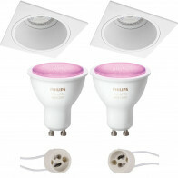 Pragmi Minko Pro - Carré Encastré - Mat Blanc - Encastré - 90mm - Philips Hue - Set de Spots LED GU10 - White and Color Ambiance - Bluetooth