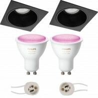 Pragmi Minko Pro - Carré Encastré - Mat Noir - Encastré - 90mm - Philips Hue - Set de Spots LED GU10 - White and Color Ambiance - Bluetooth