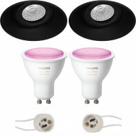 Pragmi Nivas Pro - Rond Encastré - Mat Noir - Sans Cadre - Inclinable - Ø150mm - Philips Hue - Set de Spots LED GU10 - White and Color Ambiance - Bluetooth