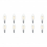 PHILIPS - Pack de 10 Lampes LED Filament - Classic LEDCandle 827 B35 CL - Douille E14 - 2W - Blanc Chaud 2700K | Remplace 25W