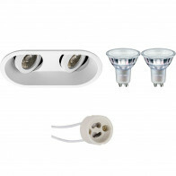 Set de spots LED - Pragmi Zano Pro - Douille GU10 - Double Ovale Encastré - Mat Blanc - Inclinable - 185x93mm - Philips - MASTER 927 36D VLE - 4.9W - Blanc Chaud 2200K-2700K - DimTone Dimmable