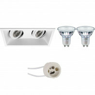 Set de spots LED - Pragmi Zano Pro - Douille GU10 - Double Rectangulaire Encastré - Mat Blanc - Inclinable - 185x93mm - Philips - MASTER 927 36D VLE - 3.7W - Blanc Chaud 2200K-2700K - DimTone Dimmable