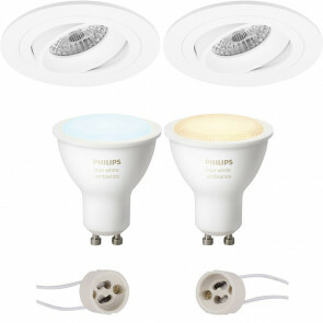 PHILIPS HUE - LED Spot Set GU10 - White Ambiance - Bluetooth - Pragmi Alpin Pro - Inbouw Rond - Mat Wit - Kantelbaar Ø92mm