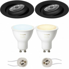 PHILIPS HUE - LED Spot Set GU10 - White Ambiance - Bluetooth - Pragmi Delton Pro - Inbouw Rond - Mat Zwart - Kantelbaar - Ø82mm