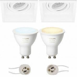 PHILIPS HUE - LED Spot Set GU10 - White Ambiance - Bluetooth - Pragmi Domy Pro - Inbouw Vierkant - Mat Wit - Verdiept - Kantelbaar - 105mm