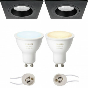 PHILIPS HUE - LED Spot Set GU10 - White Ambiance - Bluetooth - Pragmi Rodos Pro - Inbouw Vierkant - Mat Zwart - 93mm